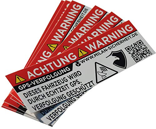 6 Stück GPS Sticker | Ortungs-GPS-Signal gesichert | inkl. Webseite auf dem Anti-Diebstahl Aufkleber | Alarm Warnaufkleber für Auto, Motorrad und Fahrrad | Aussenklebend (Weiss)