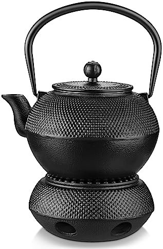 Velaze Tetera Japonesa de Hierro Fundido, Tetera Portátil de Estilo Japoneso con Calentador de Hierro Fundido y Red de Infusor de Acero Inoxidable, Negro(1,2L)