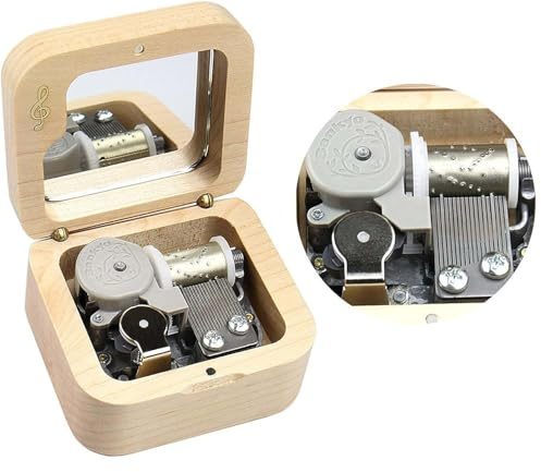Sinzyo Music Box Vintage Wood Carved Wind Up Musical Box For Gift Birthday,Valentine's Day(Musical Note Walnut Box)