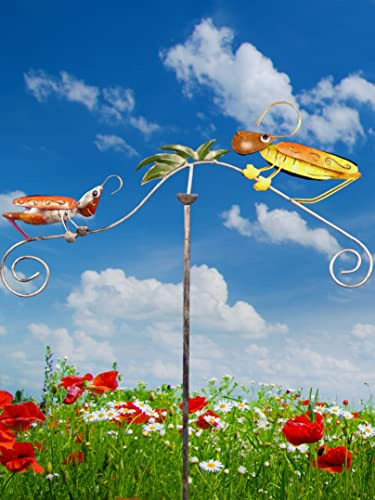 Pommerntraum ®| Windspiel Gartenpendel Metallwindspiel Gartenstecker Unruhe | Gartendeko Mobile Grashüpferdeko Grashüpferfigur Grashüpferstecker Insekt Gartenpoesie Tierfigur Balancer GRASHÜPFER FAMILIE