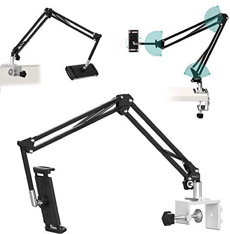 ZenCT Tablet-Halterung mit langem Schwenkarm, 3-stufig verstellbarer Aluminium-Verriegelungsarm, Tablet-Ständer für 4,5-13,5 Zoll iPad und Smartphones (Schwarz)