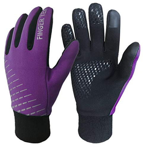 FINGER TEN Handschuhe Kinder Winter Frühling Für Jungen Mädchen Fahrrad Laufen Fußball Outdoor Sport Touchscreen Warm Winddicht rutschfest Paar (XL, Lila)