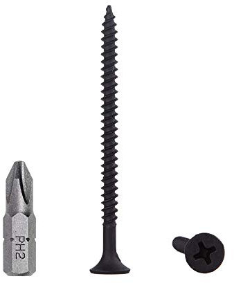 Lot de 100 vis en acier carbone phosphate noir 3,5 x 55 mm pour cloison sèche, filetage fin, tête de bugle Phillips, fixations pour cloison sèche (100, 3,5 x 55 mm)