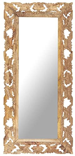 vidaXL Mangoholz Massiv Spiegel Handgeschnitzt Wandspiegel Flurspiegel Dekospiegel Garderobenspiegel Frisierspiegel Rahmenspiegel Braun 110x50cm