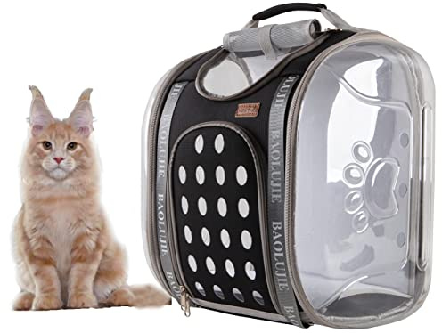 XZKING Großer Katzenrucksack, Raumkapsel, transparent, zum Transportieren von Haustieren, Wandern, Reisen, Doppelnutzung, zusammenklappbar, für mittelgroße Welpen und Katzen (schwarz)