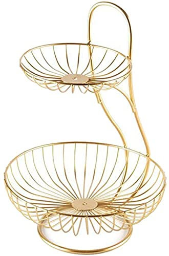 2 Tier 3 Tier Fruit Basket Wire Fruit Bowl or Produce Holder Two or Three Tier Fruit Basket Stand for Storing & Organizing Vegetables Eggs etc (Gold 2 Tier)