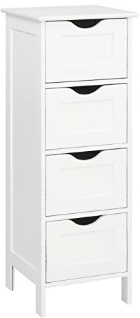 VINGLI White Bathroom Storage Cabinet with 4 Drawers Wooden Freestanding Slim Bathroom Floor Cabinet Small Side Organizer Storage Unit for Restroom Livng Room Kitchen Office Hallway Entryway