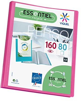 Viquel - Porte vues 160 vues A4 - Reliure personnalisable - Pochettes lisses et transparentes - Essentiel recycle - Rose