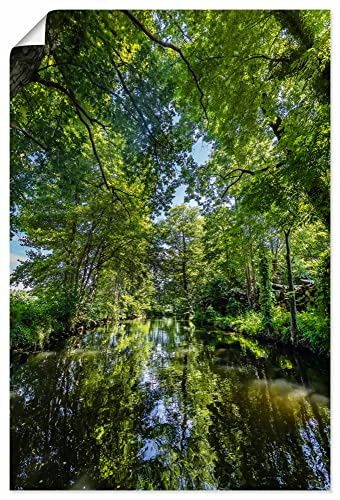 ARTLAND Wanddeko Poster & Kunstdrucke Wandposter 60x90 cm Hochformat Landschaft Natur Wald Bäume Wasser Fluss Kanal Sonnenlicht Spreewald U3NZ
