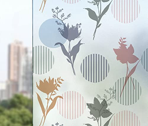 Fensterfolie Selbsthaftend Sichtschutz Glasfolie Wärmeisolierung Sonnenschutzfolie, Anti-UV Statische Fensterfolien für Zuhause und Büro Bunte Pflanzen 45x200 cm