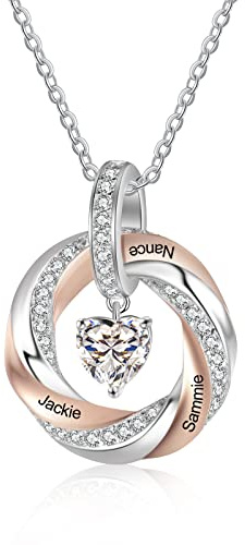 Lam Hub Fong Damen Kette mit 3 Namen, 925 Sterling Silber, 12 Geburtsstein Anhänger, personalisiert für Muttertag, Geschenk für Mama, Freundin oder Tochter, Weihnachtspräsent