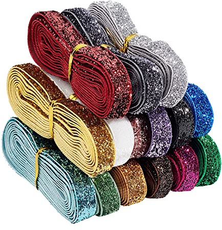 BENECREAT 27.45 m Glitzer Polyester Satinbänder, 15 Farbiges Samtband zum Verpacken von Geschenken Nähen Hochzeitsdekoration