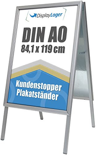 DisplayLager, Dänische Qualität | Kundenstopper Alu-Line | 2 Plakate (beidseitig) | Wetterfeste Plakatständer Gehwegaufsteller Werbetafel (Silber, A0)