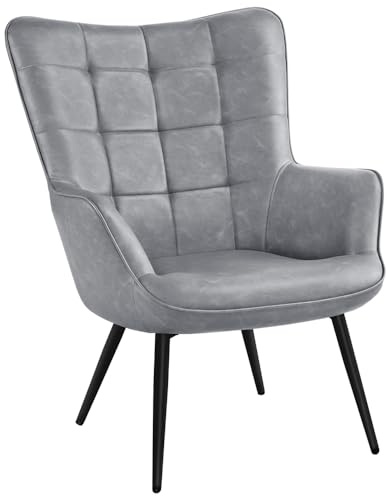 Yaheetech Accent Chair Modern Room Armchair High Back Leather Chairs for Bedroom/Living Room Gray