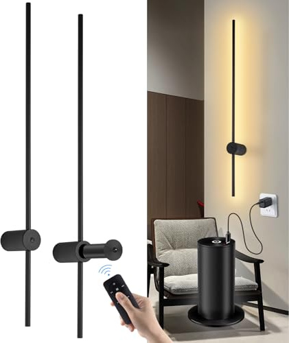 Aanyhoh Modern LED Wall Sconces Battery Operated Lights Indoor with USB Charging Port, Matte Black Lamp Rechargeable Battery, Warm White Mounted Deco for Living Room, Bedroom, 2 Pack