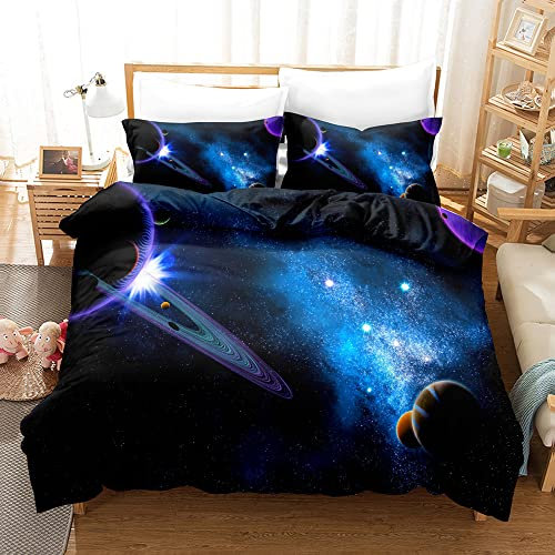 JLCZBT Kinder Bettwäsche Galaxie 135x200 cm, 3D Weltall Starry Planet Universum Galaxy Bettbezug Sternenhimmel Thema Bettwäsche Set mit Reißverschluss (A1,200 x 200 cm)