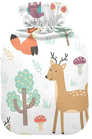 Fuchs und Bär im Wald Wärmflasche mit Bezug, weich, warm, für Winterbett, Hand, Hals und Schultern, 2 l