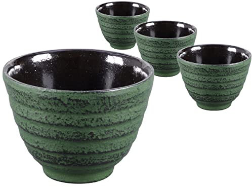 tea4chill Gusseisen Teetasse Misaki dunkelgrün 100ml. Traditionelle asiatische Gusseisen Teebecher im Set. Ideale Ergänzung für Gusseisen Teekanne.