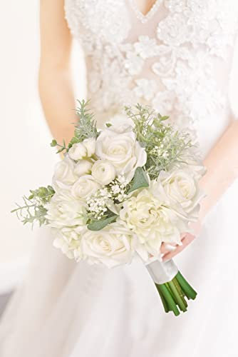 YSUCAU 25,4 cm künstliche Hochzeitssträuße für Braut, Braut, Rosenstrauß, Brautjungfer, Blumenstrauß für Vintage-Hochzeit, Zeremonie, Jahrestag, Brautdusche