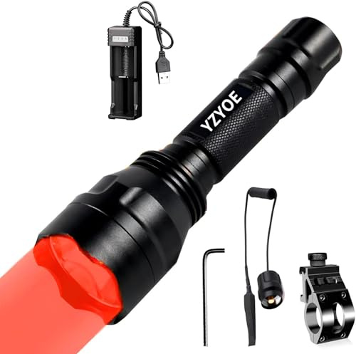 YZYOE Rechargeable Red Light Tactical Flashlight，500 Yards Red LED Hunting Light kit, Universal Picatinny Rail Mount with Pressure Switch for Long Distance Night Hunt.
