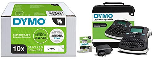 DYMO Original D1-Etikettenband & LabelManager 210D Beschriftungsgerät im Koffer & großem Grafikdisplay | Einfache Textbearbeitung | für D1 Etiketten in 6, 9, und 12mm Breite