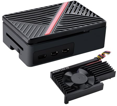 GeeekPi ABS Gehäuse für Raspberry Pi 5, mit Armor Lite V5 Aktiver Kühlkörper für Raspberry Pi 5 4GB/8GB/16GB (Schwarz)