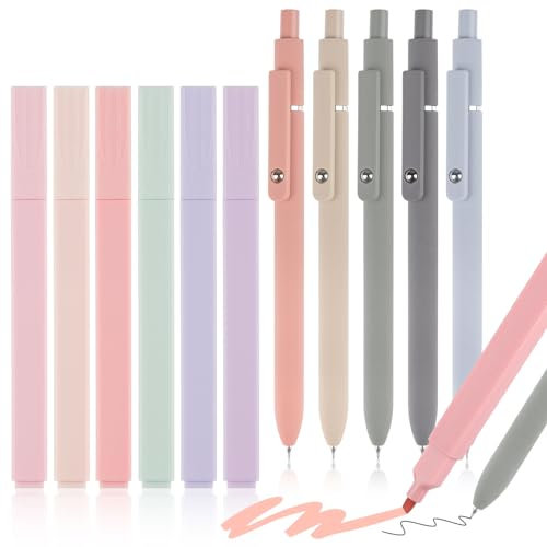 Svalor Textmarker Pastell Set 11 Stück, Aesthetic Marker Stifte und Gelschreiber, Highlighter Pen Marker Pastell Assorted Farben, Aesthetic Stifte 0,5mm Feine Spitze Schwarz für Schule und Bürobedarf