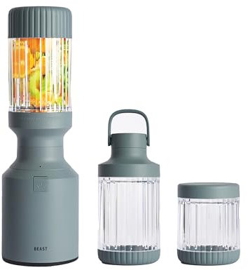 The Beast Mini Blender Plus | Mini Countertop Kitchen Blender | Blend Smoothies and Shakes, Dressings, Sauces, Dips | Extra Vessels, Straw Cap and Straws Included | 600W (Mist)