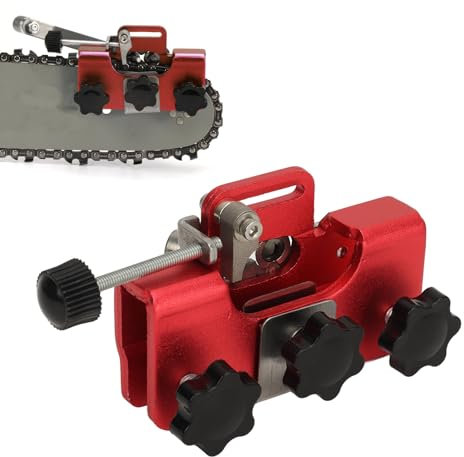 Chainsaw Sharpener, Hand Crank Chainsaw Quick Sharpening Jig Kit Portable Manual Sharpener for Chain Saws & Electric Saws (Red)