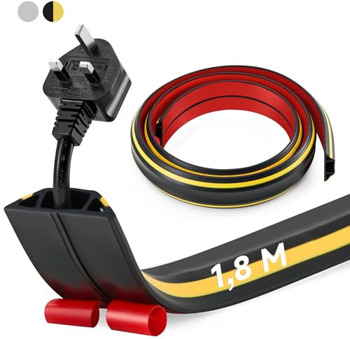 CREWORKS 1.8M Canalina Passacavi Pavimento a 3 Canali, Canalina Passacavi Calpestabile Adesiva, PVC Canalina Flessibile per Cavi Elettrici per Casa, Officina, Magazzino, Concerto, Nero e Giallo