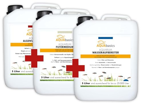 aquabasics Aquarium 3er Starter- & Pflege-Sparset für den perfekten Start, bei Neueinrichtung und Teilwasserwechsel, Größe:Set 5.000
