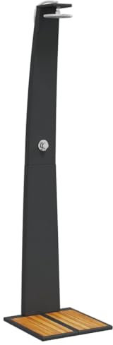 vidaXL Gartendusche, Outdoor Dusche mit Lattenboden Stahlrahmen, Terrassendusche für Pool Schwimmbad, Gartenmöbel Terrassenmöbel, Schwarz Poly Rattan Akazienholz