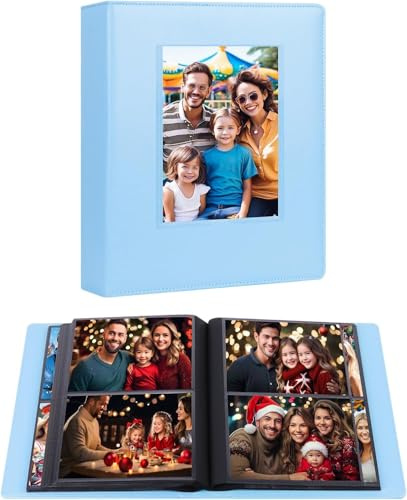 272 Taschen Fotoalbum 13x18 Hält 272 Fotos, Extra große Kapazität Lederbezug 13x18 Fotoalbum mit Frontfenster für Familie Hochzeit Baby Bilder, 13x18 Fotobuch mit schwarzen Innenseiten (Blau)