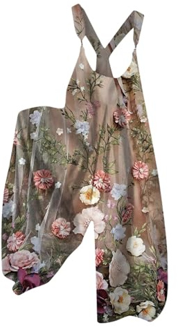 Combinaisons Et Combishorts Femme 2024 Mode Salopette Coton Lin Ete Fluide Combishort Décontractée LâChe Jumpsuit sans Manches