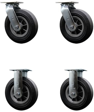 BBQ Smoker Grill Flat Free All Terrain Caster Wheel Set – 8 Inch Easy Roll, No Flat, Maintenance Free Solid Rubber Wheels – Industrial Grade – 2 Swivel and 2 Rigid Casters – Set of 4 – Service Caster