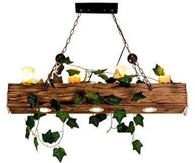 LOYEMAADE 4xE27 Antiker Holz Hängeleuchte Lampe Hängelampe Esstisch Pendelleuchte Küche Bar Deckenleuchte Industriestil Beleuchtung