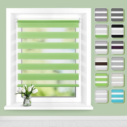 Buseu Doppelrollo Klemmfix ohne Bohren 100 x 120cm(Stoffbreite 95cm) | Grün Klemmrollo Duo Rollos für Fenster innen, Sichtschutz Sonnenschutz Feuchtbeständig, Einfache Montage für Wohnzimmer
