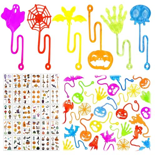 ShinyboxStücke Halloween Kindergeburtstag Mitgebsel Partytütenfüller: 42 Bunte Glibberhand Mitgebsel + 30 Halloween Tattoo Aufkleber