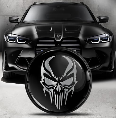 Biomar Labs Motorhaube Kofferraum Plakette Abzeichen 82mm Kompatibel mit BMW Emblem 51148132375 Schwarz Schädel EO 6