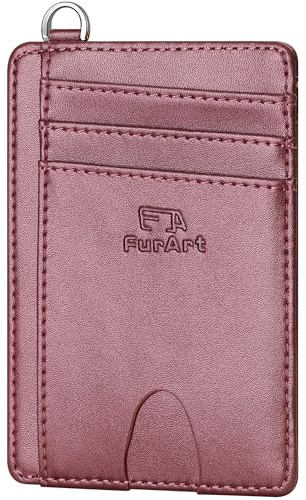 FurArt kreditkortshållare smal RFID kort plånbok för kvinnor, Pärla vinröd, S, Klassisk