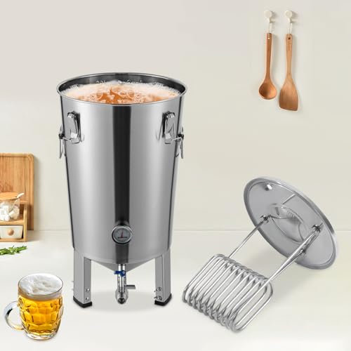 ieLsngai Impianto per birra, in acciaio inox, 32 l, fermentatore per la birra, serbatoio di fermentazione con radiatore per la produzione domestica, contenitore di fermentazione conico in acciaio inox
