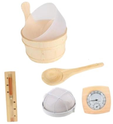 Wooden Sauna Bucket and Ladle Set with Lampshade Premium Wood Steam Saunas Room SPA Accessories Kit