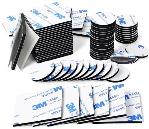 GUOYOU 100Pcs Double Sided Sticky Pads,Heavy Duty Strong Adhesive Foam Pads | 3mm Adhesive Strips Waterproof with Square (40mm x 40mm) & Round (30mm), for Wall Hangings Pictures Dash Cams
