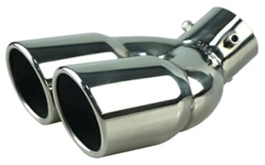 JUNOOS Auto Auspuff Endrohr Autoauspuff-Einlass 63 Mm Edelstahl-Auspuffrohr-Endstück 76 Schräge Doppelauslass-Auspuffanlagen-Düsenschalldämpfer Auto-Endschalldämpfer(Silver Bent)