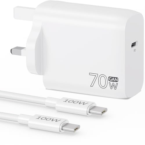 70W USB C Charger for MacBook Pro 16/15/14/13 Inch, MacBook Air/Neo 15/13 Inch, iPhone 17e 17 Air 16 15 Pro Max, Laptop, 6.6 ft Super Fast Charging Cable Cord 2M + USBC Power Adapter Plug UK Block