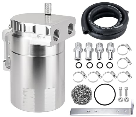 EVIL ENERGY Oil Catch Can, 300ML Baffled Oil Can, Universal Aluminum Air Oil Separator Breather Tank with 3/8 ID 5FT NBR Fuel Hose Kit
