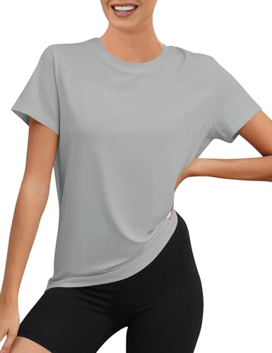 Rapbin Sportshirt Damen Kurzarm, UPF 50+ Basic Leichtes Atmungsaktiv Trocken Funktions Sport Oberteile Damen Rundhals Sportshirt Damen Locker für Fitness Laufshirt Yoga