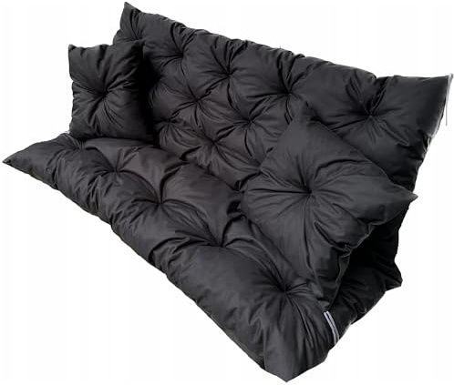 EDANTI Hollywoodschaukel Auflage Set Sitzauflagen Gartenmöbel Gartenkissen Sitzkissen Bankauflage Wasserdichtes Schaukelkissen +2X Kleinere Kissen (Schwarz, 180x60x50cm)