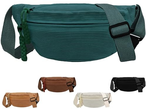XIEXIESHER Bauchtasche Damen, Bauchtasche Damen Cord, Bum Bags, Hip Bag, Gürteltasche, Cord Brusttasche, Sport Hüfttaschen für Damens Herren Outdoor Reise Laufen Schule(Malachitgrün)