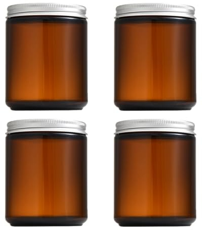 WEKADRIN 4pcs Amber Glass Candle Jars with Lids Diy Scented Candle Containers for Aromatherapy Crafting and Storage for Spices Lotions and Ointments